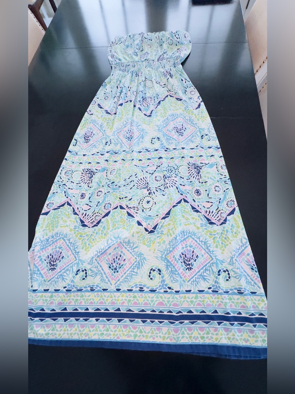 Lilly Pulitzer Marnie Strapless Maxi Dress in Open Water Print. Size Medium. - Picture 4 of 8